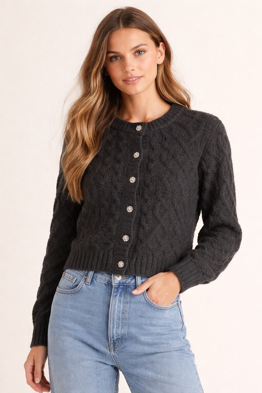 Free Assembly Cable Knit Jewel Button Cardigan Sweater NWT